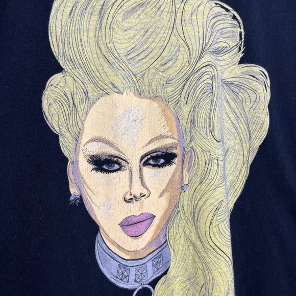 RuPaul Blonde Portrait Graphic Drag Race Tee Cotton T Shirt Black - Picture 3 of 3